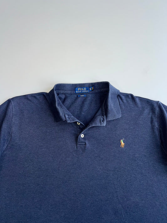 Polo Ralph Lauren Slim Fit Short Sleeve Polo — Blue Pony Embroidery Heather Navy (XL)