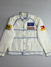 Vintage Intercrew Formula 1 Racing Team Jacket  White Blue Patches (L)
