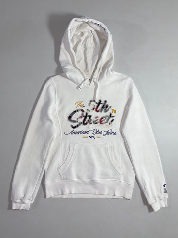 The 5th Street American Blue Jeans White Hoodie with Plaid Script Applique (S)