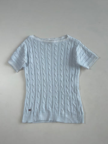 Lauren Ralph Lauren Baby Blue Short Sleeve Cable Knit Top with Striped Trim Women’s (XS)