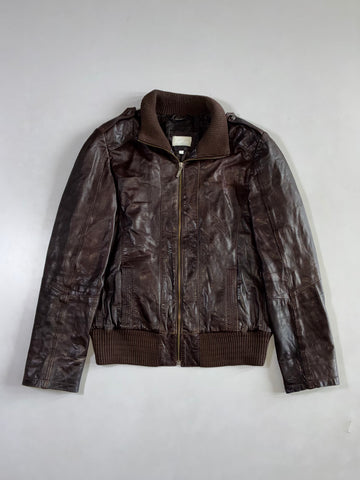Maddison Brown Leather Bomber Jacket (S/M)