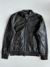 Freaky Nation Distressed Black Leather Bomber Jacket (M)
