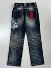 Big Train Japanese Denim “Kabuki Mask” Embroidered Jeans (W:26 |L:38)