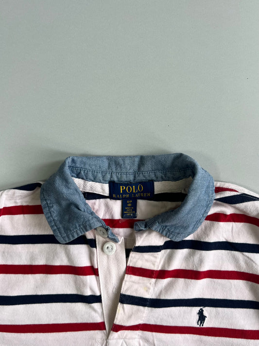 Polo Ralph Lauren Multi-Stripe Chambray Collar Short Sleeve Polo White T-shirt (Xs)