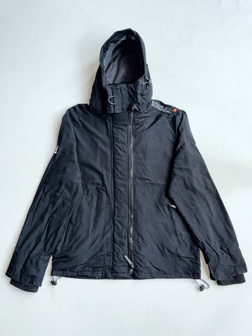 Vintage Superdry Black Grey Fleece Lined Windcheater Jacket (XL)