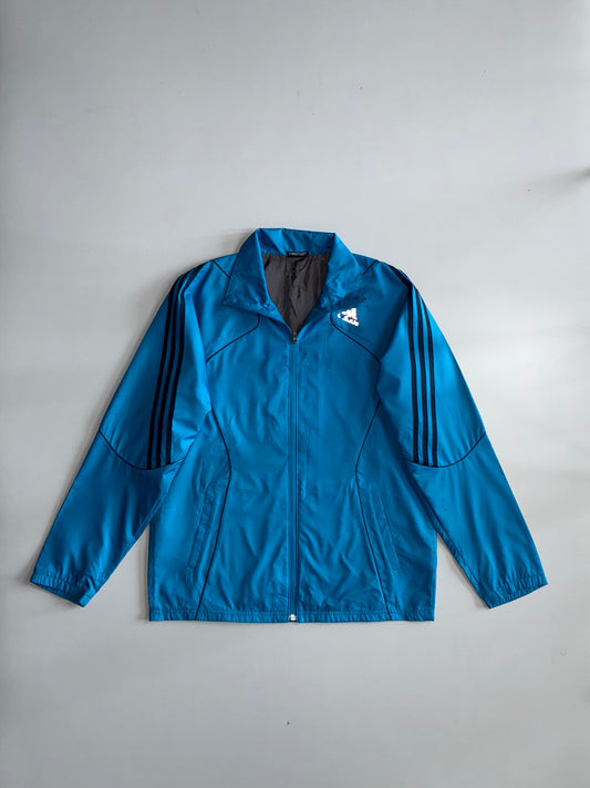 Adidas ClimaProof Vintage Blue & Navy 3-Stripe Full-Zip Windbreaker Jacket (L)