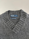 Polo Ralph Lauren | Charcoal Grey Hemp-Cotton V-Neck Chunky Knit Sweater | (XL)