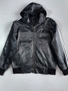 Vintage Pure Leather Double Zipper Hooded Jacket With Detachable Cap (2XL)