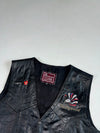 Vintage Leather Club Black Leather Biker Vest – Hollywood Eagle Embroidery & Pins (2XL)