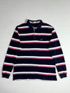 Crocodile Navy Striped Long Sleeve Rugby Polo with Chest Pocket (XL)