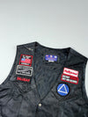 Vintage Patched Black Leather Biker Vest with Braided Trim & Side Lacing  (3XL)