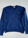 Vintage Lacoste Navy Blue Diamond Knit V-Neck Sweater (XL)