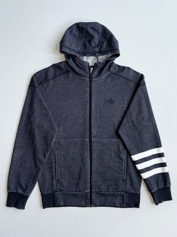 Adidas Charcoal Full Zip Hoodie – 3-Stripes Sleeve – (M)