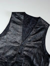 Vintage Genuine Leather Waistcoat – Black Button-Up Vest (XL)