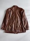 Vintage Brown Leather Field Jacket with Drawstring Waist (XL)