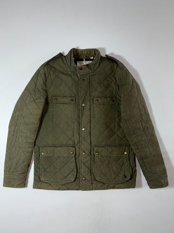 Jack Wills Olive Quilted Field Jacket with Corduroy Collar & Flannel Lining (XL)