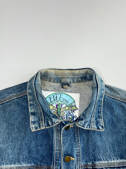 Vintage Denim Jacket with Comic Book Back Print (L)
