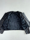 Vintage Black Crinkle Leather Collarless Double-Breasted Cropped Jacket Women’s (S)