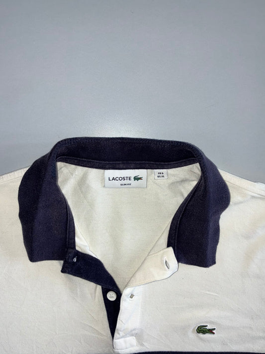 Lacoste Navy & White Striped Polo  Croc Logo | Slim Fit (L)