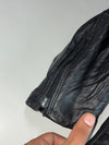 Vintage 80s Taurus Women’s Black Leather Moto Jacket – Grey Piping, (S/M)