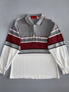 Jiaser Carmain Vintage Long Sleeve Striped Polo — Grey/Burgundy/White (M)