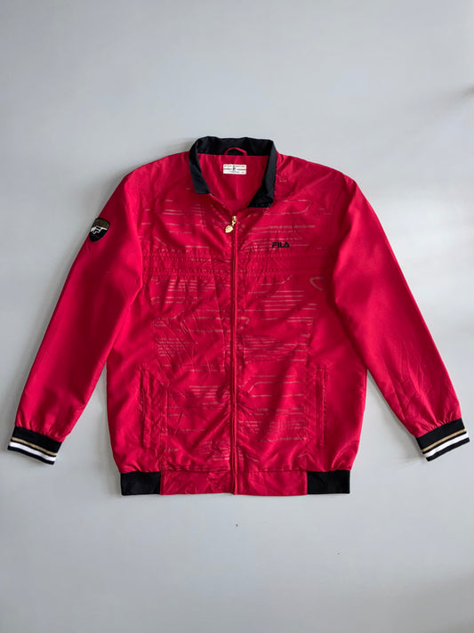 Fila Stile Sportivo Italiano Vintage Red Tonal Pattern Track Jacket — Gold Zip | Size (XL)