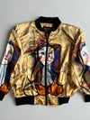 Vintage Stockton Satin Bomber Jacket Abstract Face Art Print – Gold – (L)