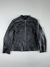 Vintage | Black Collarless Zip-Up Leather Jacket(M)