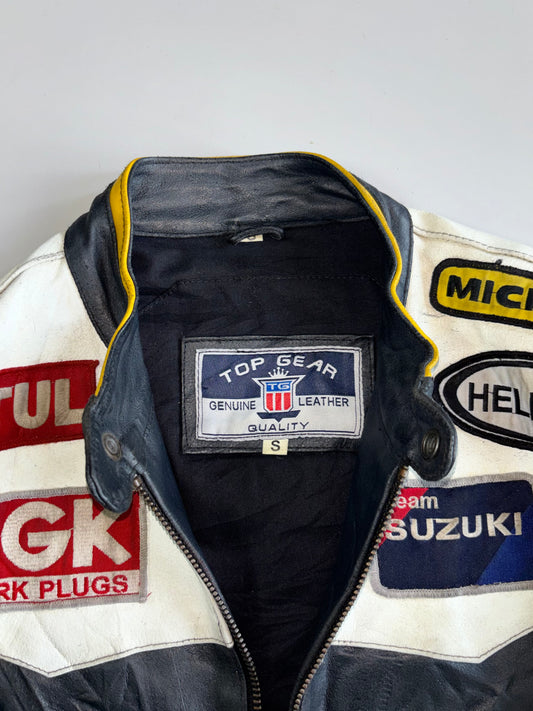 Top Gear Genuine Leather Movistar Suzuki MotoGP Racing Jacket Multi-Sponsor Patches (Paded)(M)