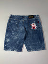 Japanese Oni Mask Acid Wash Denim Shorts (W:40) (L:24)