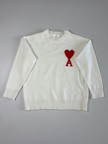 Ami Paris Ami de Coeur Logo Cream Wool Sweater(L)
