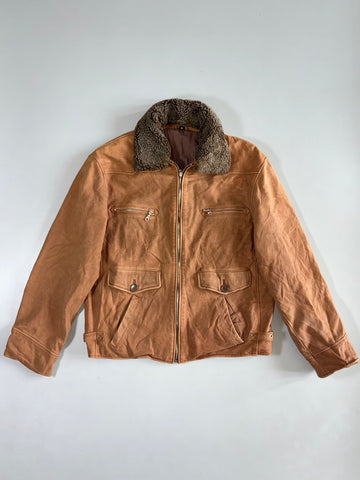 Pure Leather Jacket Tan Shearling (Detechable Collar)  (M/L)