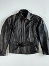 Vintage Hein Gericke Distressed Black Leather Belted Moto Jacket (M)
