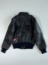 Distressed Black Leather Multi-Pocket Flight Bomber Jacket (S)