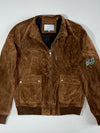 Maddison | Brown Suede Bomber Jacket – "BRAT" Patch Flap Pocket | (M)