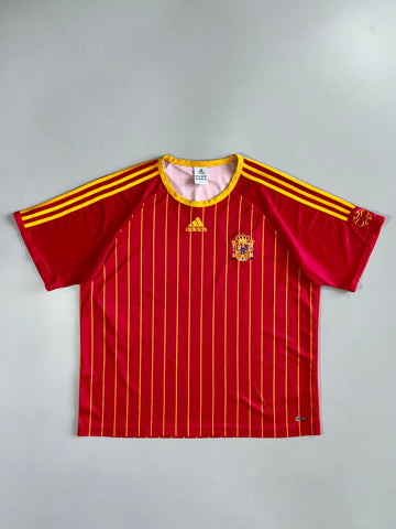 Adidas Spain National Team Climalite Gold Pinstripe Red Short Sleeve Football Training Jersey  (XL)
