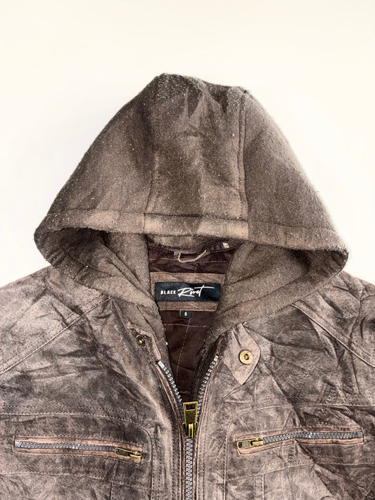 Black Rivet Premium Original Sued Leather Jacket (Detechable Hood ) (M)
