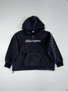 Champion Black Fleece Quarter-Zip Hoodie with Script Logo (2XL)