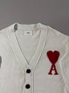 AMI Paris White Cardigan – Big Red Ami de Coeur Intarsia (XL)