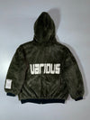 Various Green Satin Bomber Jacket with Faux Fur Hood Reversible (L/XL)