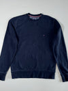 Tommy Hilfiger Navy Blue Crewneck Sweatshirt with Embroidered Flag Logo (L)