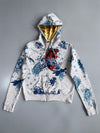 Ed Hardy by Christian Audigier White Mermaid Koi Fish All-Over Print Zip Hoodie Gold Lined Hood (S)