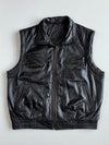 Vintage Black Leather Sleeveless Vest (XL)