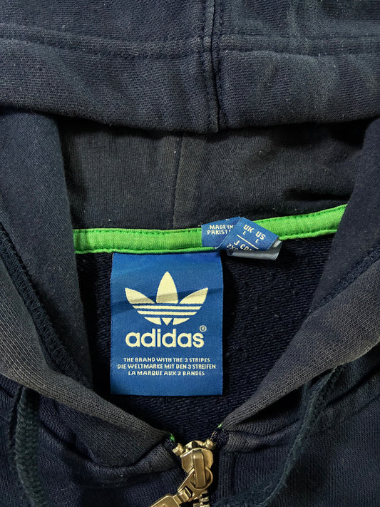 Adidas Originals Navy Green Stripe Zip-Up Hoodie (XL)