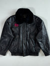 Vintage Mon Lup Black Leather Fur Collar Bomber Jacket (L)