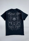 Tropical Tattoo Skull Wing Script Graphic T-Shirt Black (M)