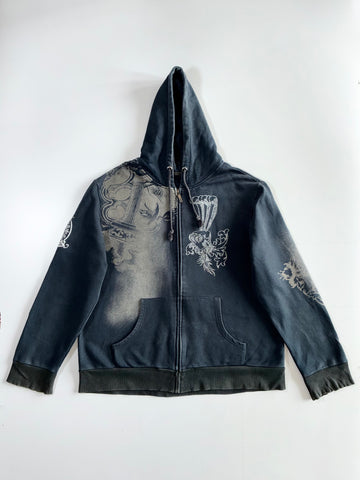 Black Bone Faded Graphic Zip Hoodie (2XL)