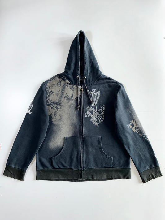 Black Bone Faded Graphic Zip Hoodie (2XL)