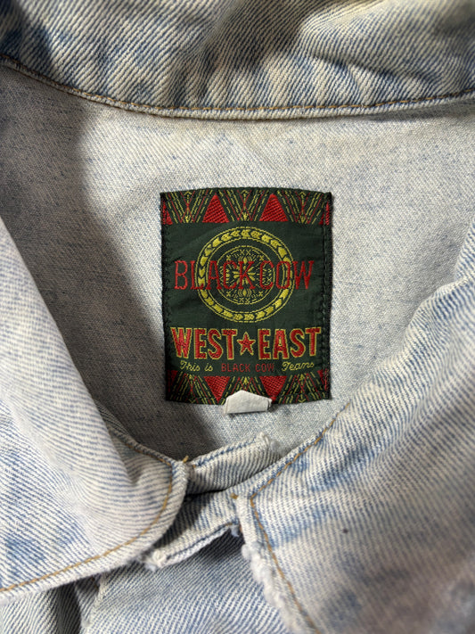 Vintage Black Cow Acid Wash Denim Racing Vest – BMW, Rothmans, Honda, Harley Patches (XL)