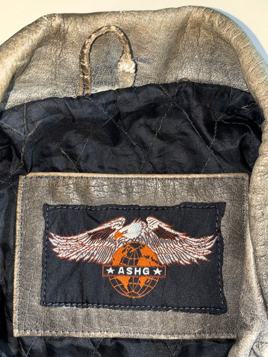 Vintage ASHG  Grey Leather Double Rider Biker Jacket (L)